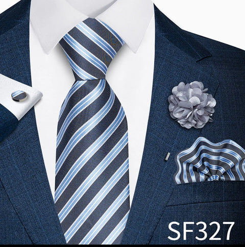 Wholesales Fashion 8 cm Tie Set Necktie Pocket Squares Cufflink Pin Set Purple Paisley Men Gravatas Fit Birthday Gift