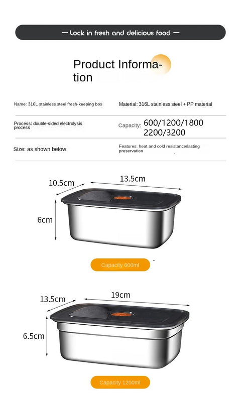 304 Stainless Steel Crisper, Lunch Box, Sealed Leak-proof Bento Box, Refrigerator Freezer Storage Box, Camping Lunch Box