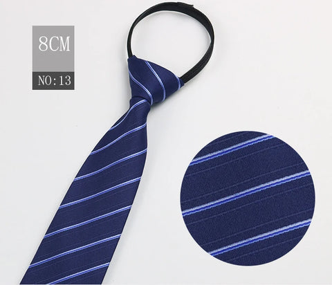 2023 New 8cm Width Pre-tied Zipper Neck Tie Striped Polka Dots Neckties For Men Corbatas Gravata Slim Suits Jacquard Cravat Tie
