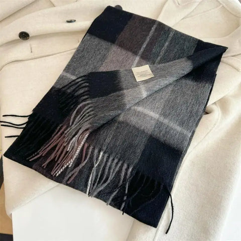 High Quality 100% Wool Scarf Men Female Fashion Classic Soft Cashmere Muffler Women Warm Thermal Shawl Outside Autumn Winter Men