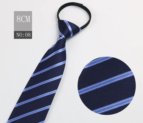 2023 New 8cm Width Pre-tied Zipper Neck Tie Striped Polka Dots Neckties For Men Corbatas Gravata Slim Suits Jacquard Cravat Tie