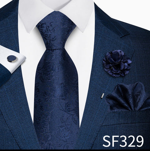 Wholesales Fashion 8 cm Tie Set Necktie Pocket Squares Cufflink Pin Set Purple Paisley Men Gravatas Fit Birthday Gift