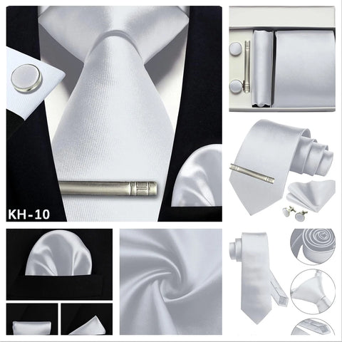 Mens Silk Tie 8cm Solid Red Blue Necktie Handkerchief Cufflinks Gift box set Formal Ties For Man Workplace Business Wedding Gift