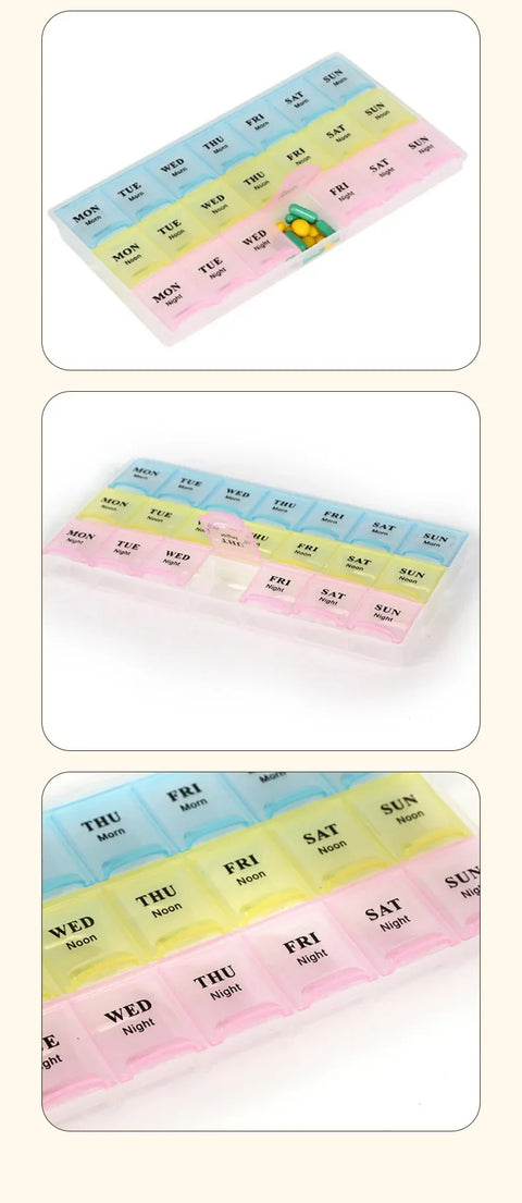 21 Grids Portable Travel Pill Box Cases Organizer 7 Days 3 Times One Day with Large Compartments for Vitamins Household Medicine