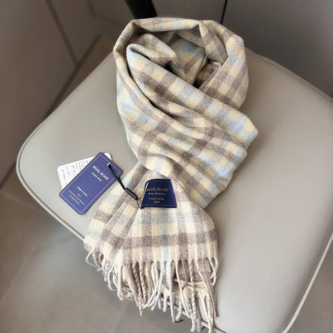 New Fashion Design Pure Wool Plaid Women Men Scarf British Classic Warm Couple Scarves High Quality Multicolored Tassel Muffler