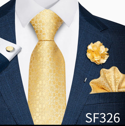 Wholesales Fashion 8 cm Tie Set Necktie Pocket Squares Cufflink Pin Set Purple Paisley Men Gravatas Fit Birthday Gift