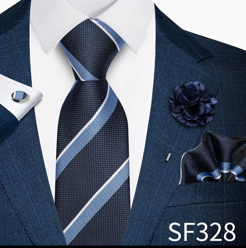 Wholesales Fashion 8 cm Tie Set Necktie Pocket Squares Cufflink Pin Set Purple Paisley Men Gravatas Fit Birthday Gift