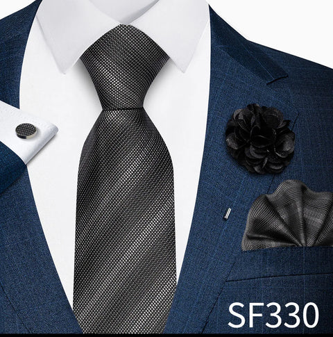 Wholesales Fashion 8 cm Tie Set Necktie Pocket Squares Cufflink Pin Set Purple Paisley Men Gravatas Fit Birthday Gift