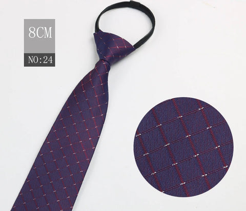 2023 New 8cm Width Pre-tied Zipper Neck Tie Striped Polka Dots Neckties For Men Corbatas Gravata Slim Suits Jacquard Cravat Tie