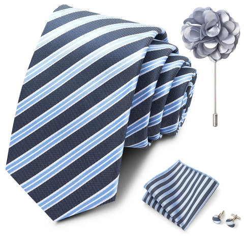 Wholesales Fashion 8 cm Tie Set Necktie Pocket Squares Cufflink Pin Set Purple Paisley Men Gravatas Fit Birthday Gift