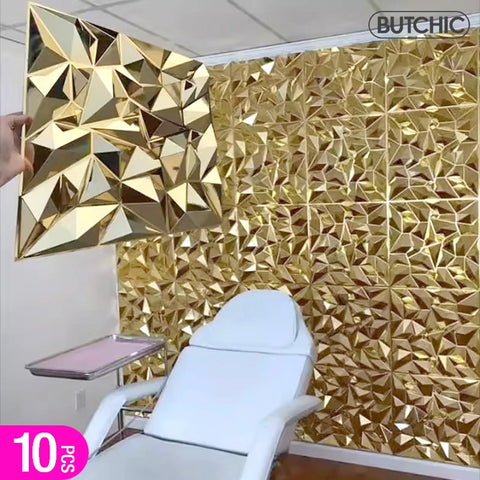 10pcs 30x30cm Champagne gold color 3D Wall Panel Shining Gold 3D Wall Sticker Wedding party background wall art Wood grain paper