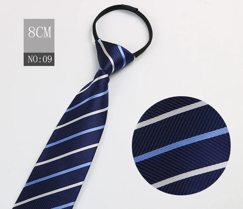2023 New 8cm Width Pre-tied Zipper Neck Tie Striped Polka Dots Neckties For Men Corbatas Gravata Slim Suits Jacquard Cravat Tie