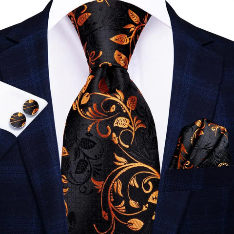 Hi-Tie Designer Orange Paisley Silk Wedding Tie For Men Handky Cufflink Gift Mens Necktie Fashion Business Party Dropshiping