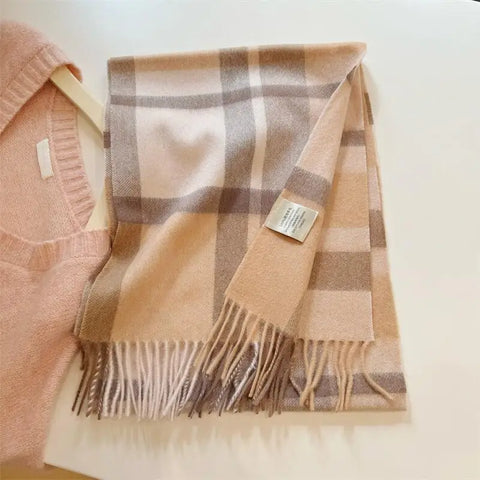 High Quality 100% Wool Scarf Men Female Fashion Classic Soft Cashmere Muffler Women Warm Thermal Shawl Outside Autumn Winter Men