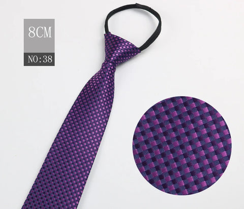 2023 New 8cm Width Pre-tied Zipper Neck Tie Striped Polka Dots Neckties For Men Corbatas Gravata Slim Suits Jacquard Cravat Tie