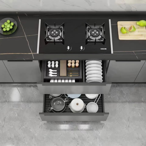 Basket Kitchen Cabinet Double Drawer Type Bowl Basket Bowl Rack For Tableware Storage Cupboard Built-in Seasoning Basket