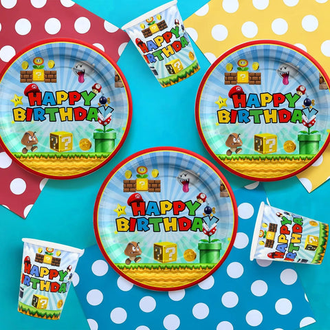 Super Mario Birthday Decoration Party Supplies Set Game Mario Bros Theme Balloons Party kit Tableware Straw Cup Plates Kids Toy