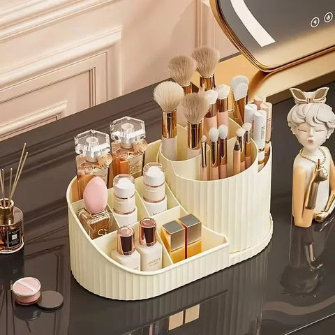 360° Rotating Vanity Makeup Organizer with Brush Holder, Large Spinning Cosmetic Storage for Skincare, Perfumes and Lotions