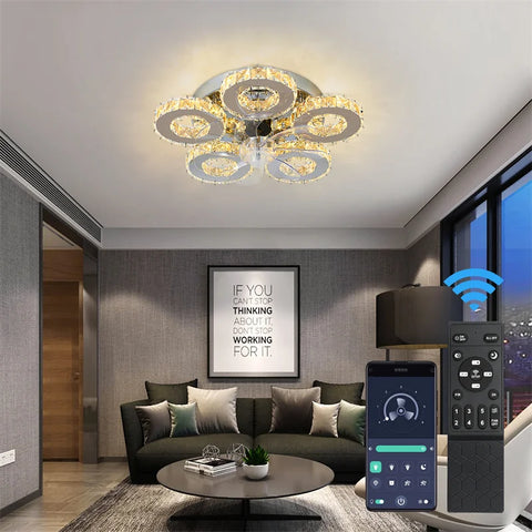 5 Rings Crystal Led Chandeliers Ceiling Mirror Stainless Steel Lustre Cristal For Kitchen Luminarias Parateto Fixtures Plafonier