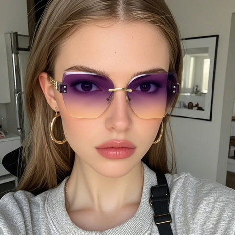 JUNCTURE Women Borderless Sunglasses Vintage Fashion Cat Eye Sun Glasses Gradient Lady Party Holiday Gifts Sunglasses for Women