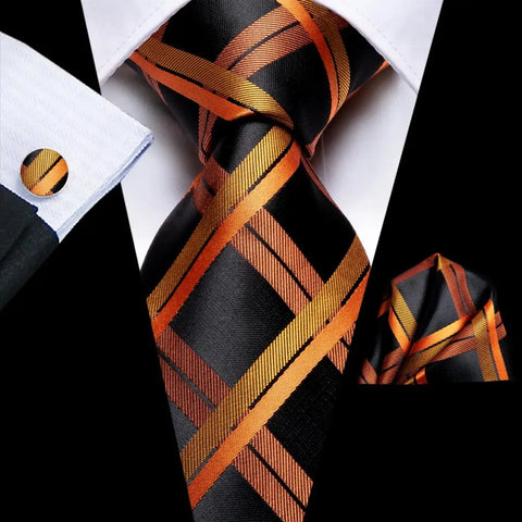 Hi-Tie Designer Orange Paisley Silk Wedding Tie For Men Handky Cufflink Gift Mens Necktie Fashion Business Party Dropshiping
