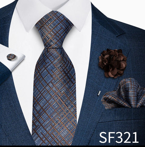 Wholesales Fashion 8 cm Tie Set Necktie Pocket Squares Cufflink Pin Set Purple Paisley Men Gravatas Fit Birthday Gift