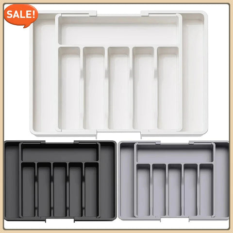 Popular Adjustable Cutlery Organizer - Upgraded Plastic Storage Tray with Dividers, Fork and Knife Drawer Organizer