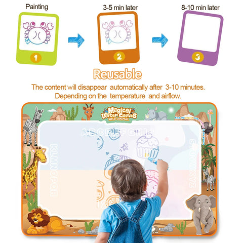 100x80CM Magic Water Drawing Doodle Mat With Reusable Magic Pens Coloring Painting Board Montessori Educational Toys Kids Gifts
