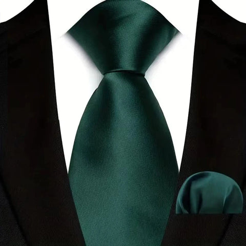 Men's Ties Dark Green Color Dot Striped Floral 8cm Jacquard Necktie Handkerchief Set Accessories Daily Wear Cravat Wedding Party