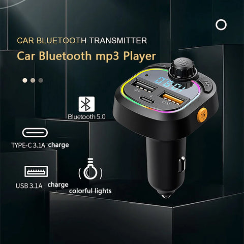 Car Charger Bluetooth 5.0 FM Transmitter PD Type-C Dual USB Ambient Player MP3 Charger Type-C Wireless Light Handsfree
