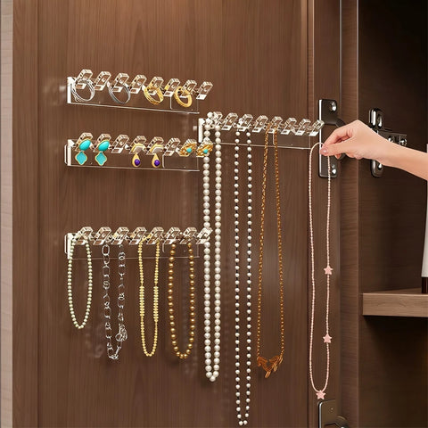 3/6Pcs Self-Adhesive Necklace Organizer, Space-Saving Multi-Functional Jewelry Organizer, Necklace Holder Wall Mounted
