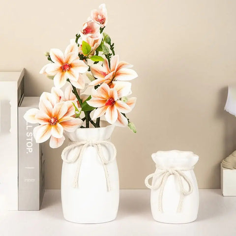 Modern Art White Flower Vase Plastic Bow Design Creative Plant Bottle Nordic Decorative Vase Living Room