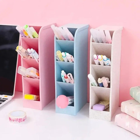 4Grid Macaron Color Oblique Insertion Desktop Organizer Pen Holder Pencil Makeup Brush Storage Box School Stationery