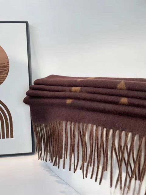 Cashmere Black-Gray Milk Tea Color Double-Faced Scarf Long Women's Luxury Wool Shawl Gradient Scarf