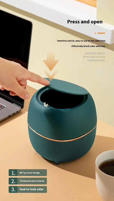 Mini Creative Desktop Trash Desk Light Luxury Pop-up Lid Storage Bucket kitchen bedroom make up desktop  Rubbish Storage Bucke