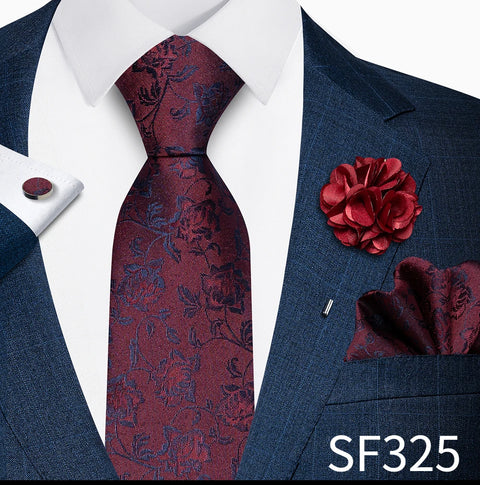 Wholesales Fashion 8 cm Tie Set Necktie Pocket Squares Cufflink Pin Set Purple Paisley Men Gravatas Fit Birthday Gift
