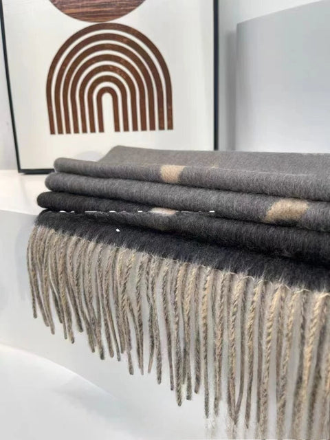 Cashmere Black-Gray Milk Tea Color Double-Faced Scarf Long Women's Luxury Wool Shawl Gradient Scarf