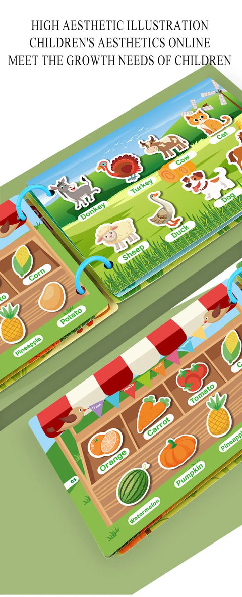 Busy Book for Toddlers Ages 2-6 Quiet Book Preschool Learning Activity Reusable Sticker & Velcro Matching Montessori Fine Mot