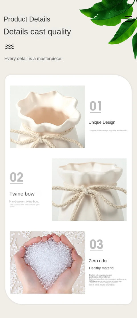 Modern Art White Flower Vase Plastic Bow Design Creative Plant Bottle Nordic Decorative Vase Living Room