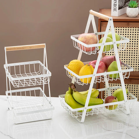 Multifunctional 2-Layers 3-Layers Fruit Basket Kitchen Living Room Dry Fruit Snacks Storage Rack Foldable Storage Save Space