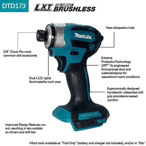 Makita DTD173 1800rpm Brushless Electric screwdriver Impact Driver 180Nm  Electric Drill Wood/Bolt/T-Mode For Makita 18V Battery
