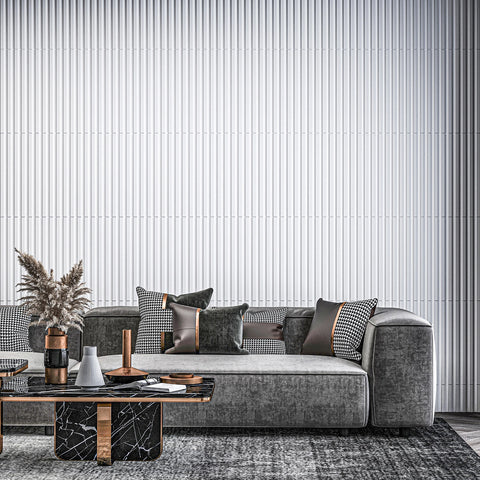 Art3d 12PCS Slat Wall Panel, 3D Fluted Textured 50x50cm Black Home Decoration Waterproof Wall Panels