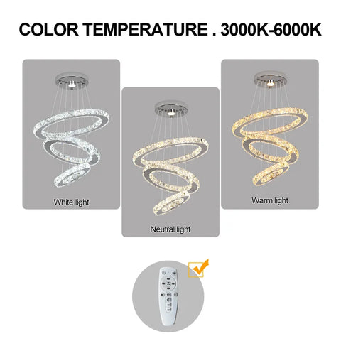 Modern Crystal Rings Led Chandelier Indoor Luxury Ceiling Lamp Dimming And Remote Control Pendan Lighting Chrome Lustre Fixtures