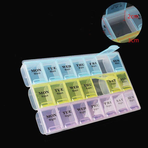 21 Grids Portable Travel Pill Box Cases Organizer 7 Days 3 Times One Day with Large Compartments for Vitamins Household Medicine