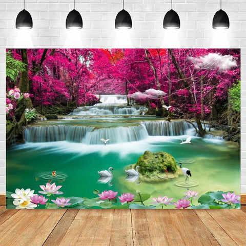 Nature Scenery Waterfall Mountain Water Backdrop Spring Landscape Window Summer Forest Jungle Background Photography Banner Prop