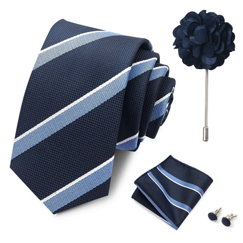 Wholesales Fashion 8 cm Tie Set Necktie Pocket Squares Cufflink Pin Set Purple Paisley Men Gravatas Fit Birthday Gift