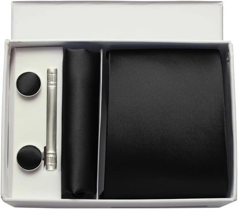 Mens Silk Tie 8cm Solid Red Blue Necktie Handkerchief Cufflinks Gift box set Formal Ties For Man Workplace Business Wedding Gift