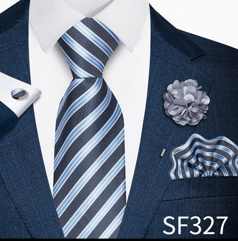 Wholesales Fashion 8 cm Tie Set Necktie Pocket Squares Cufflink Pin Set Purple Paisley Men Gravatas Fit Birthday Gift