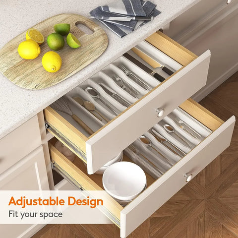 Popular Adjustable Cutlery Organizer - Upgraded Plastic Storage Tray with Dividers, Fork and Knife Drawer Organizer