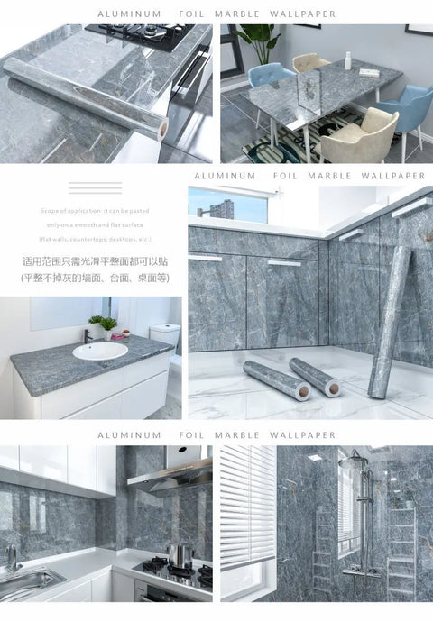 10M x 80CM Marble Self Adhesive Wallpaper Waterproof Oil Proof Kitchen Stickers Thermostability Decorative Film Home Decor